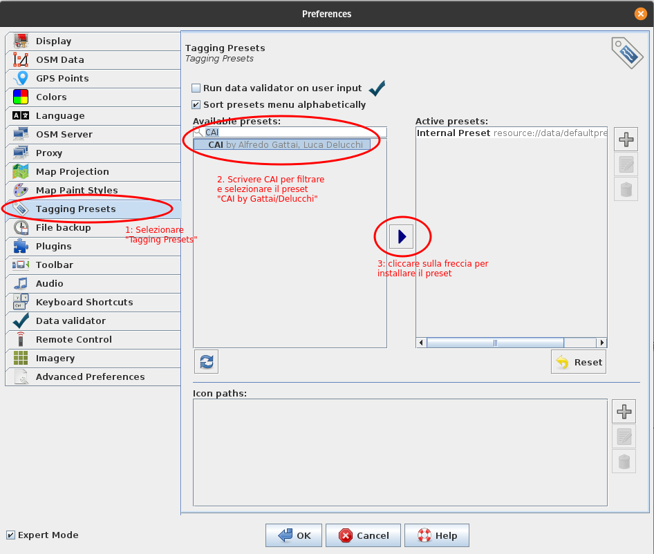 Installazione dei preset CAI